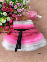 Load image into Gallery viewer, BT652 Pink Ombre Delight: Sweet Layered Dress with Velvet Ribbon