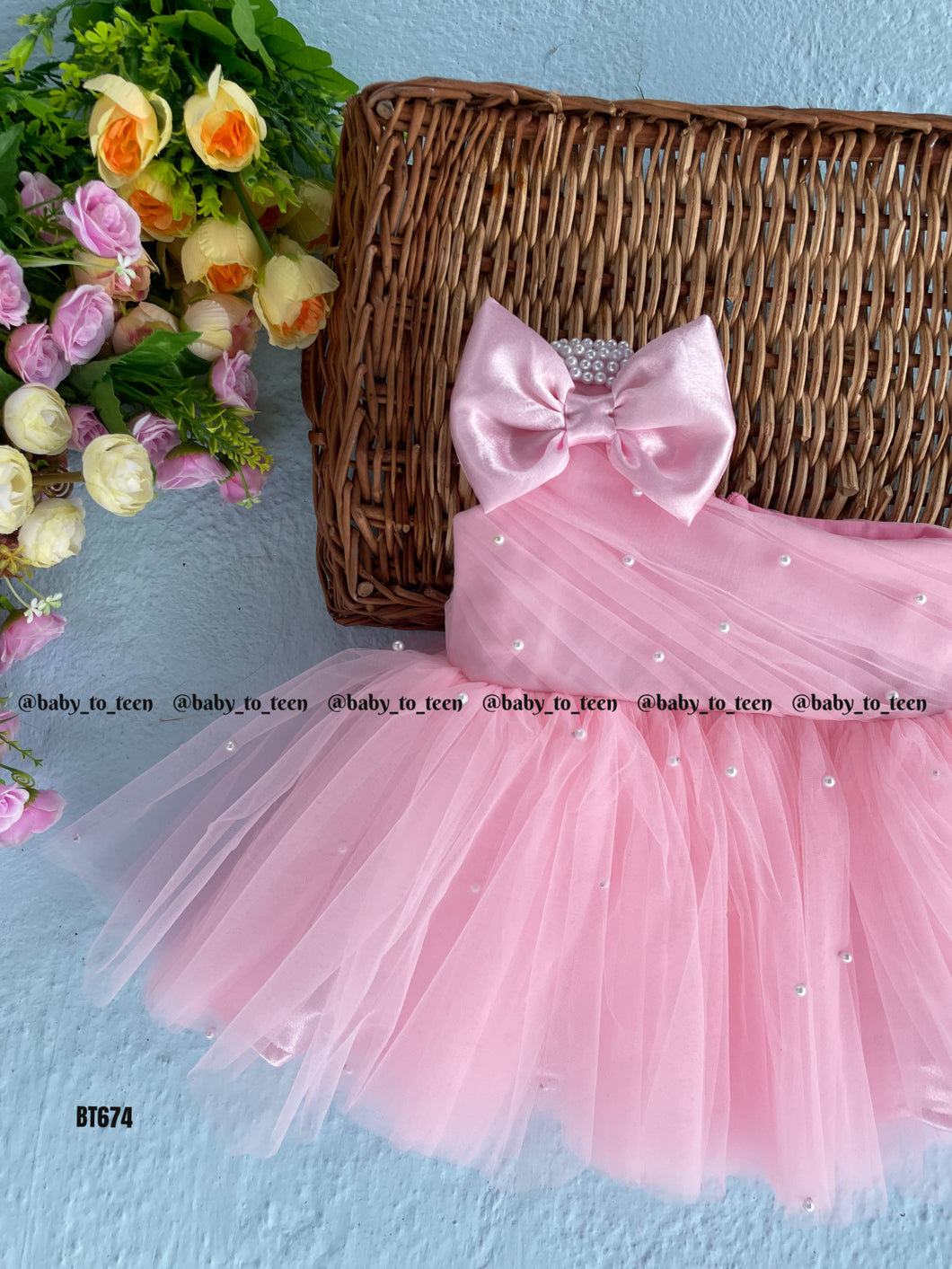 BT674 Enchanted Pink – Sparkle & Satin Dress for Tiny Trendsetters