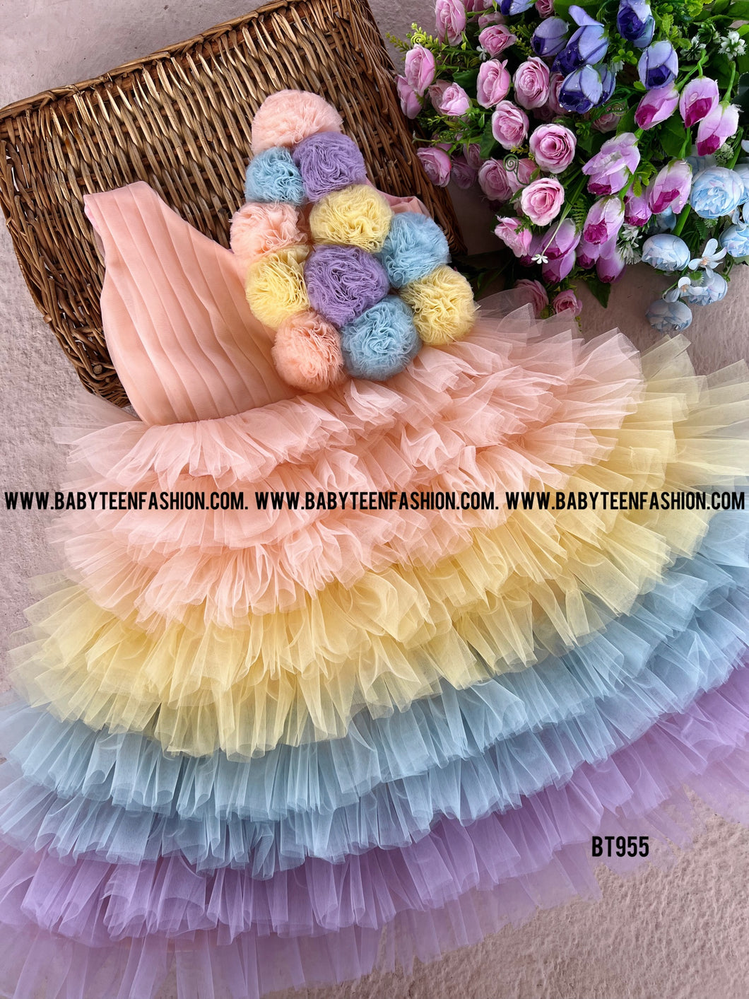 BT955 Pastel Perfection Layered Gown - Sunrise Symphony