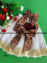 Load image into Gallery viewer, BT959 Organza zari border & elastic top with kalamkari crop top