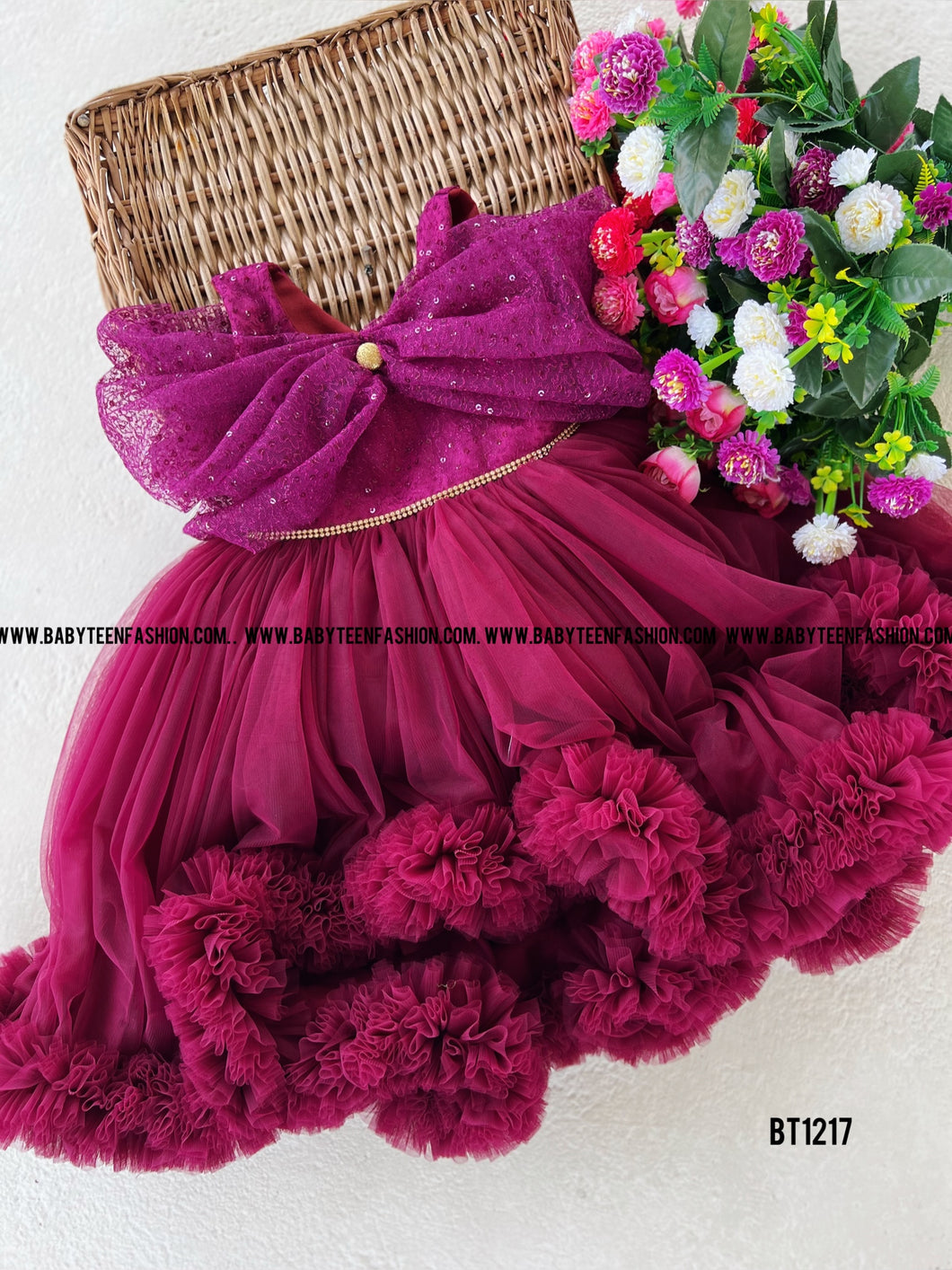 BT1217 Burgundy Blossom Gala Dress – Elegance in Every Twirl