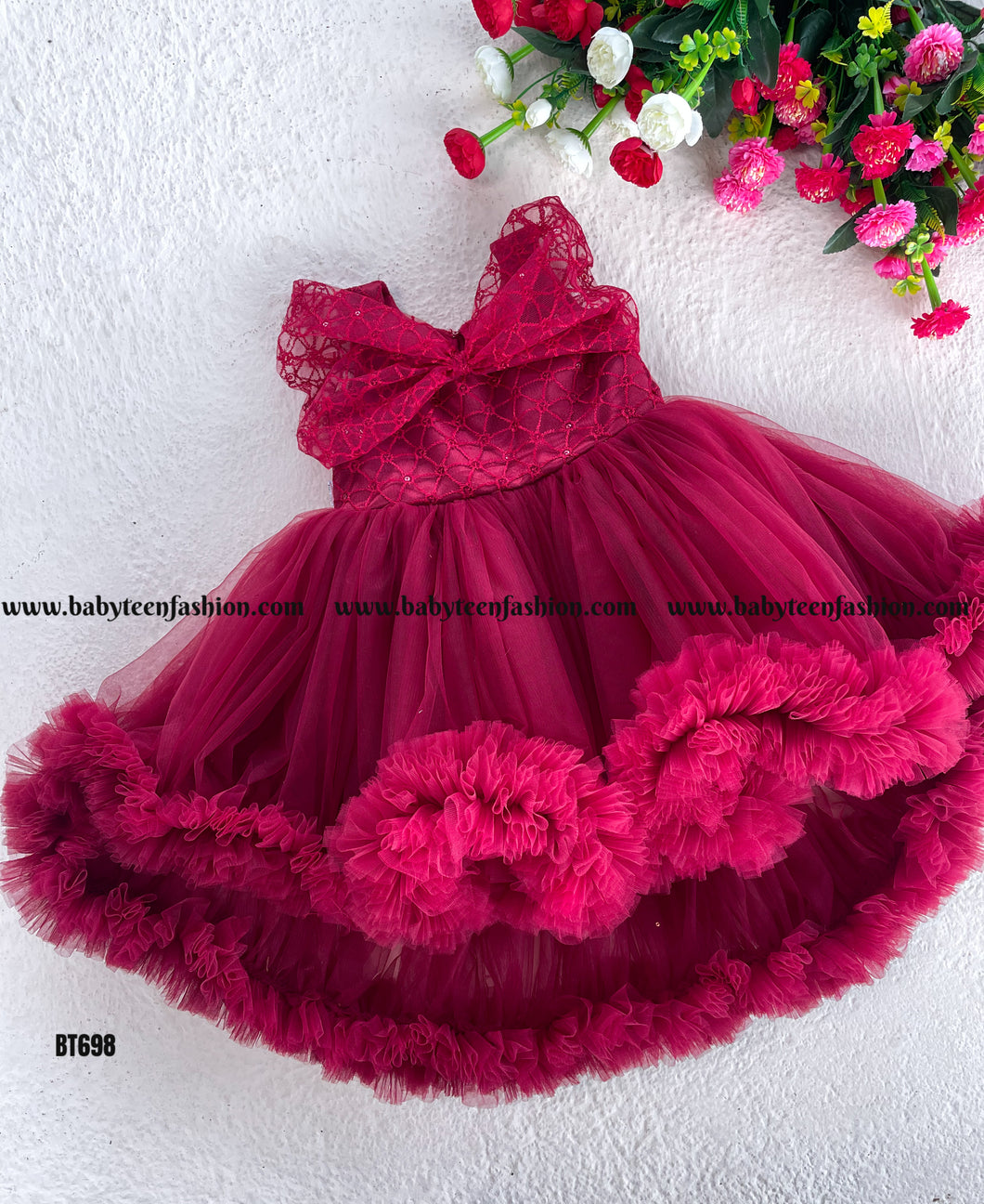 BT698 Crimson Lace Charm Dress – Revel in Refined Radiance