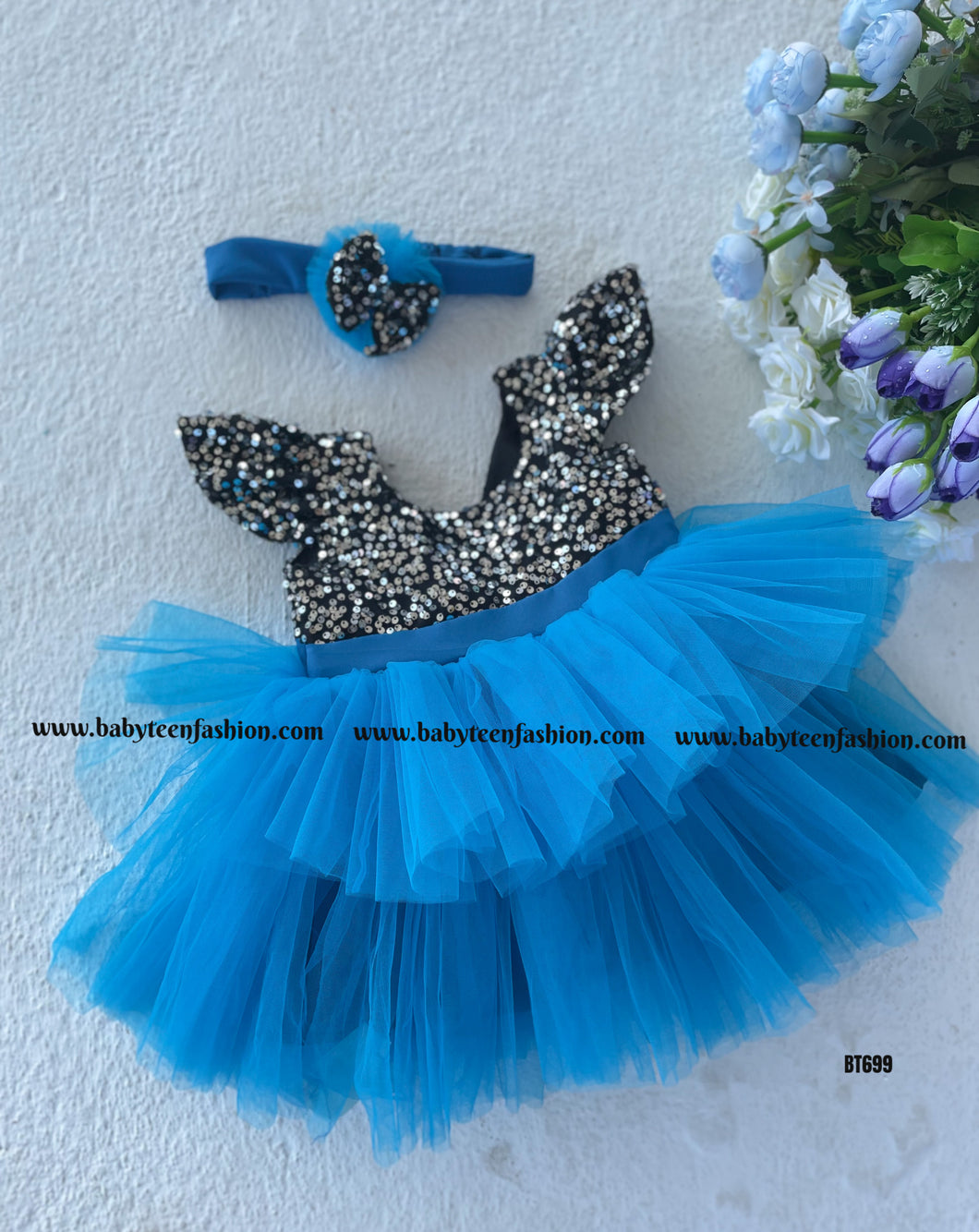 BT699 Crystal Ocean – Sparkling Blue Dress for Little Fashionistas