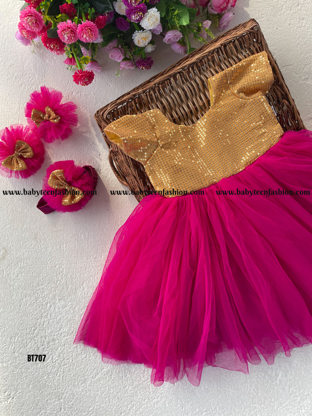 BT707 Enchanted Golden Glam Party Frock