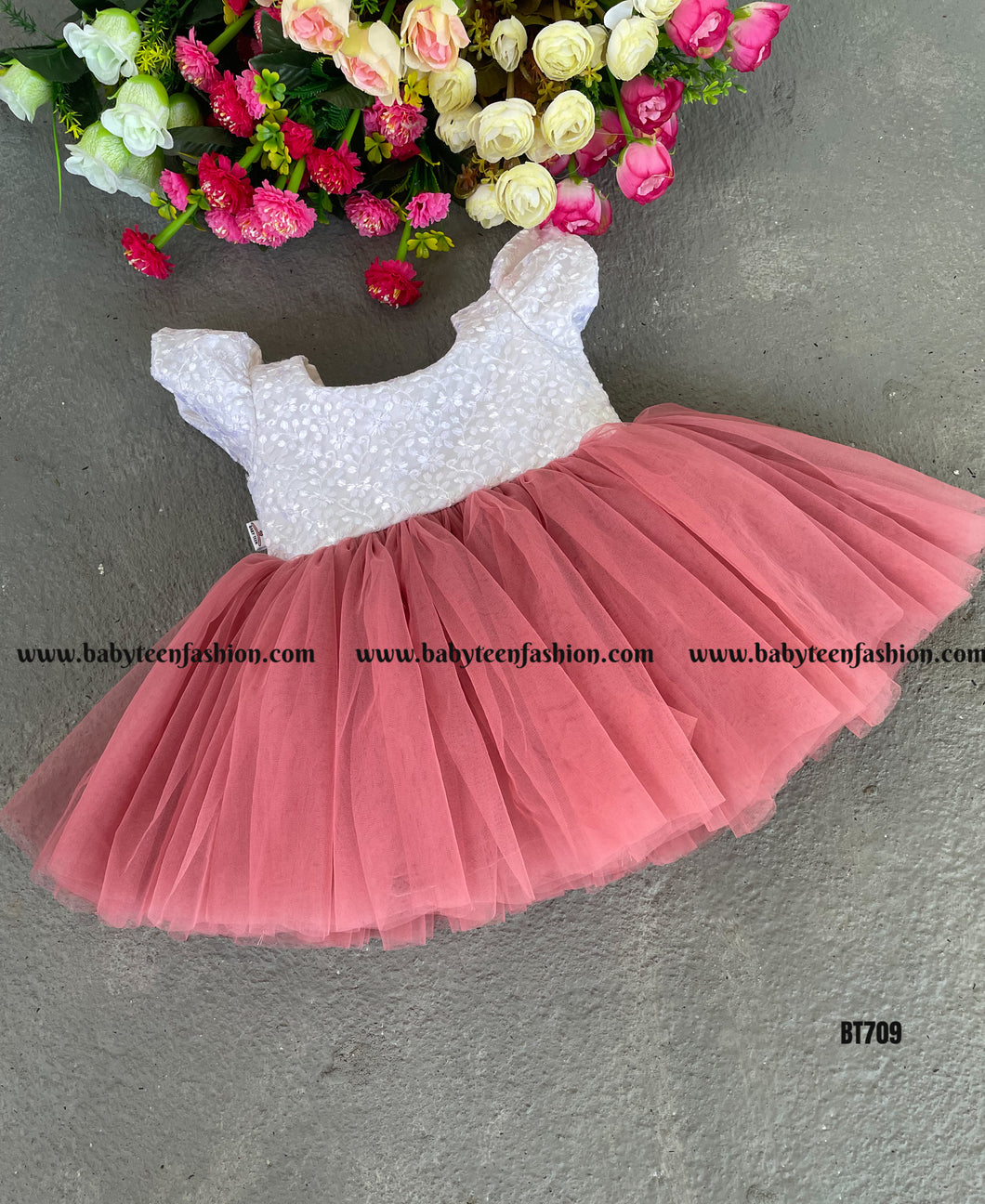 BT709 Coral Blossom Party Gown – Your Little One's Dreamy Delight