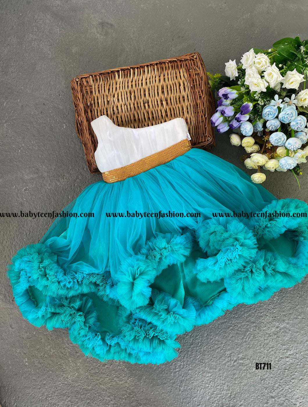 BT711 Enchanting Aqua Princess Dress - Perfect for Celebrating Special Moments