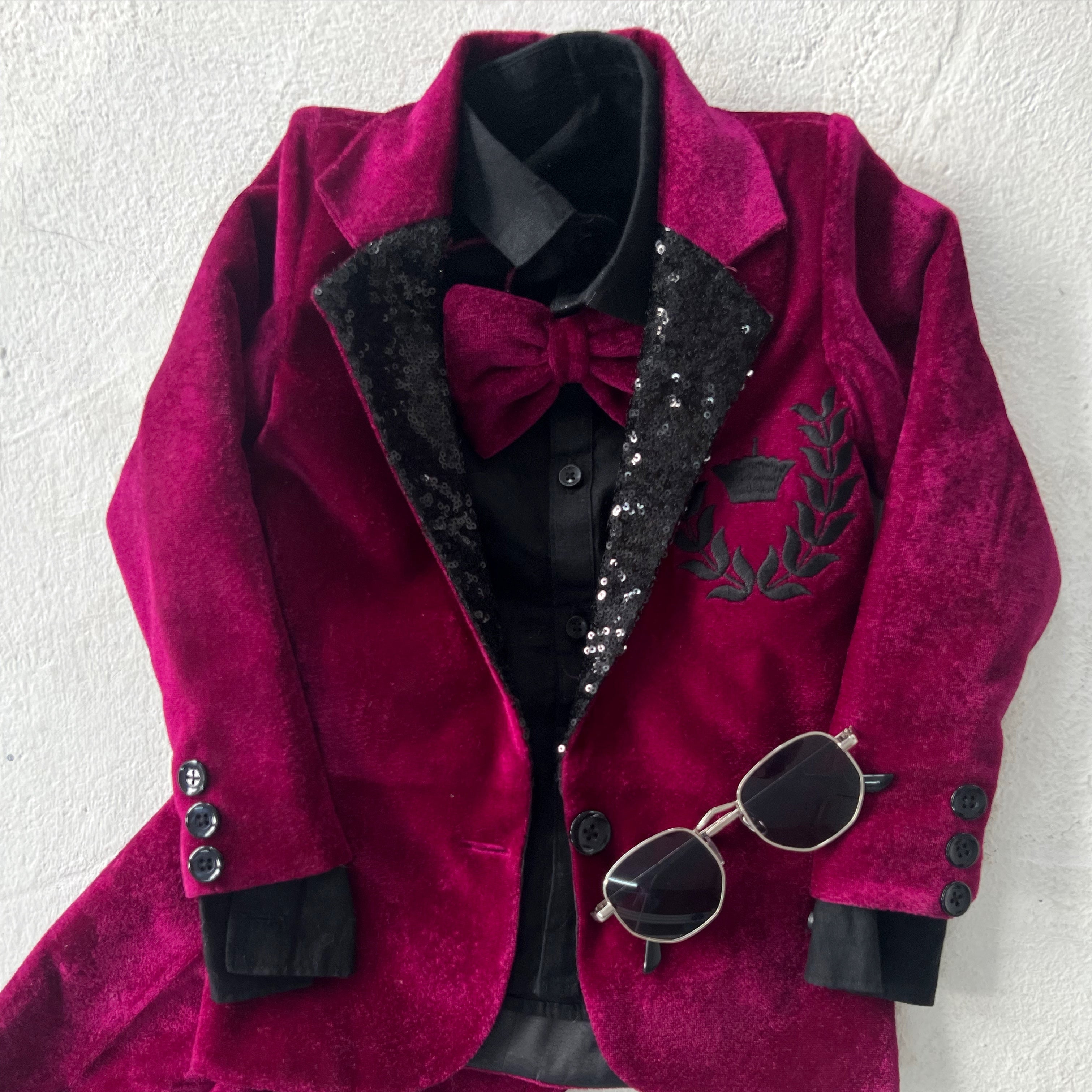 BT1403 Garnet Glamour: Boys' Plush Velvet Suit - Main Image