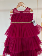 Load image into Gallery viewer, BT1410 Crimson Elegance Layered Gown with Golden Belt for Young Fashionistas