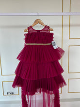 Load image into Gallery viewer, BT1410 Crimson Elegance Layered Gown with Golden Belt for Young Fashionistas