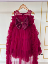 Load image into Gallery viewer, BT1410 Crimson Elegance Layered Gown with Golden Belt for Young Fashionistas