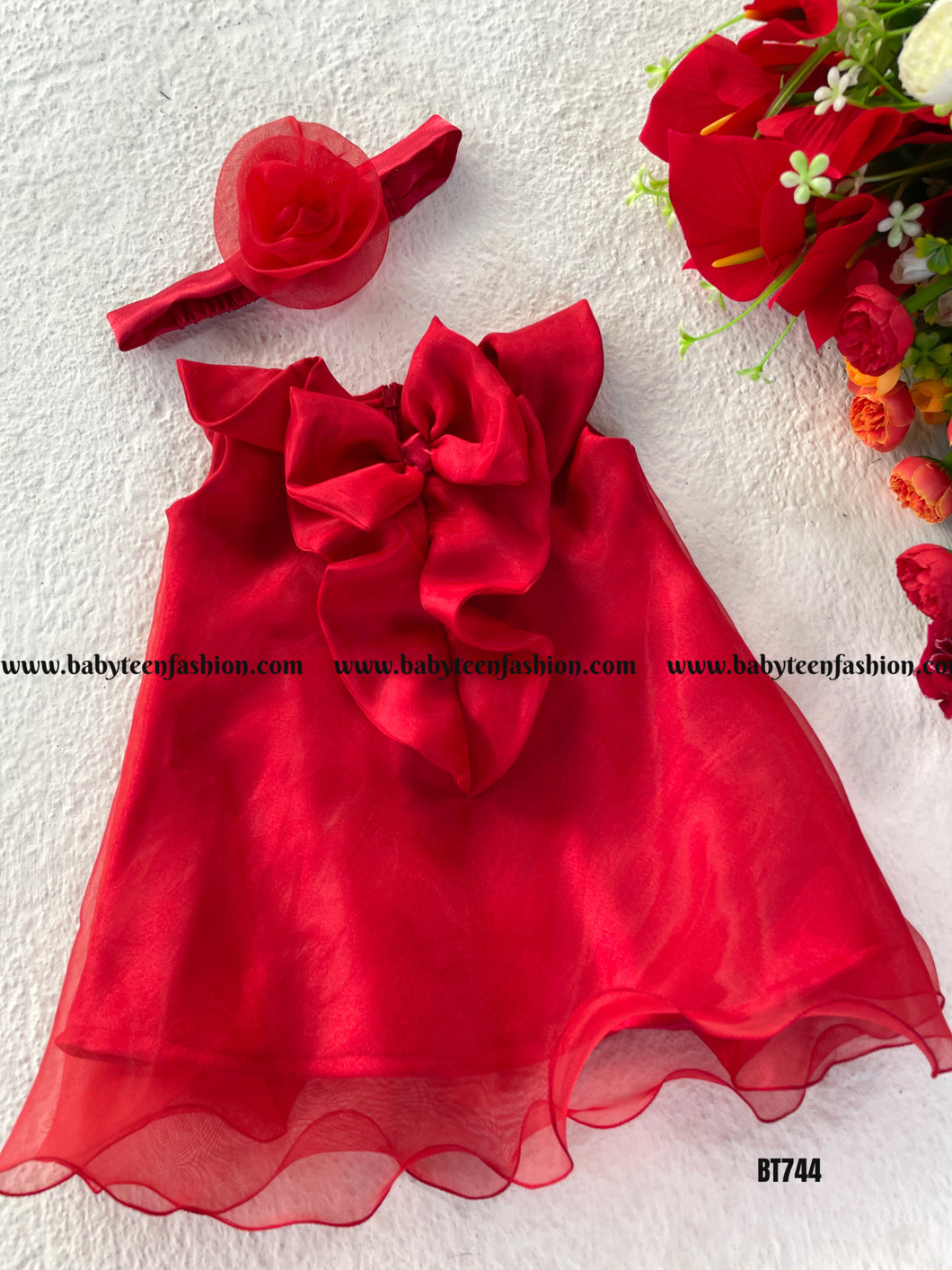 BT744 Cherish Red: Elegant Party Dress for Little Angels