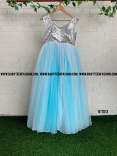 Load image into Gallery viewer, BT1013M Bling Adult Size Blue and White Dual Color One Shoulder Gown With Flower Highlight