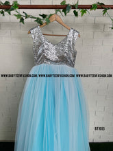 Load image into Gallery viewer, BT1013M Bling Adult Size Blue and White Dual Color One Shoulder Gown With Flower Highlight