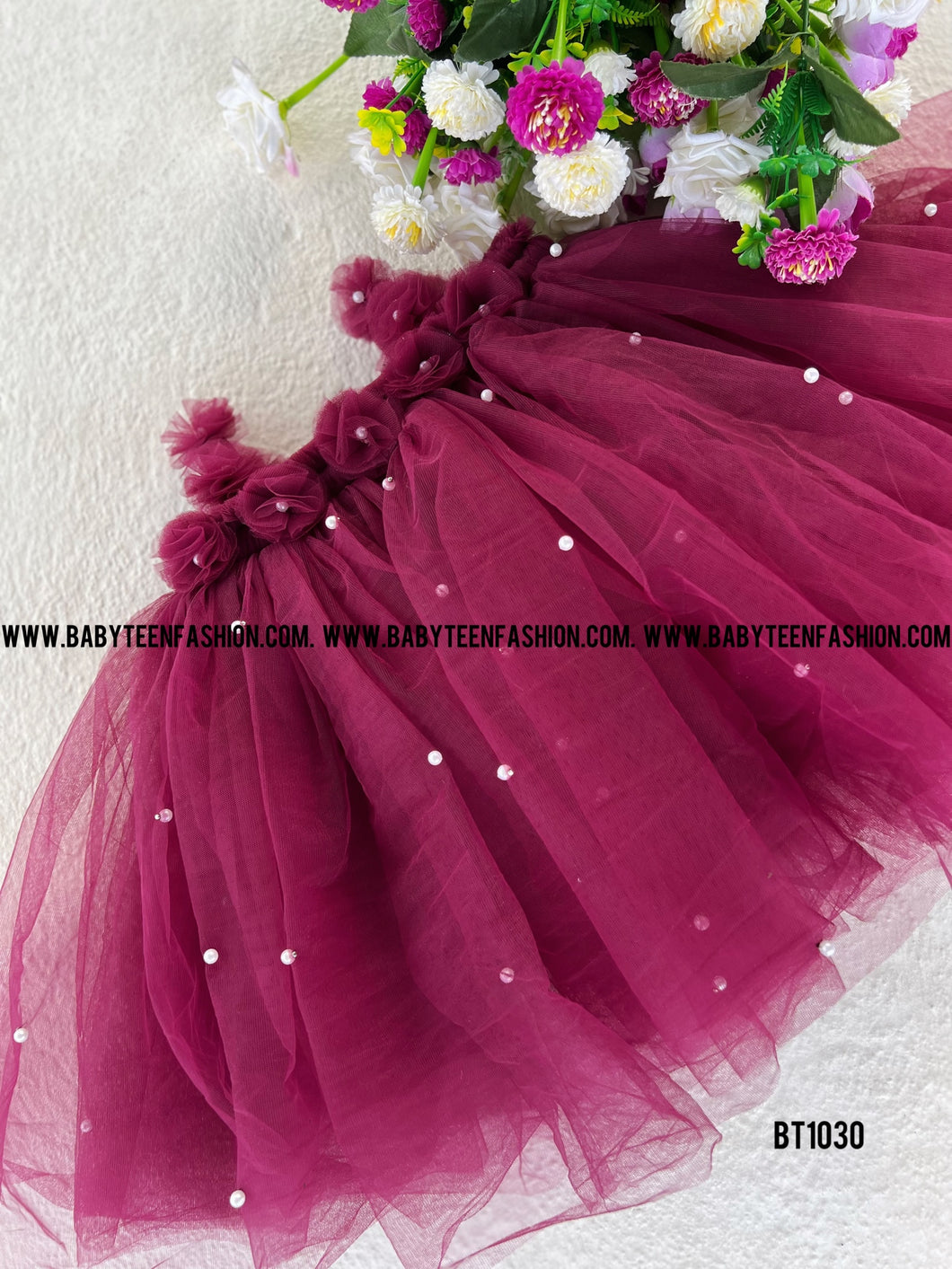 BT1030 Bordeaux Blooms Dress - Twirl in Whimsy