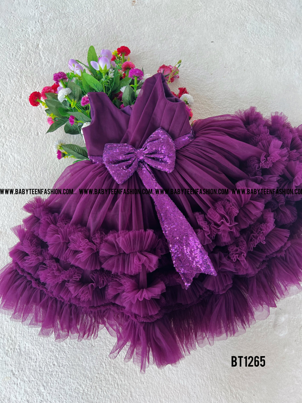 BT1265 Regal Purple Flair - Festive Glitter Bow Dress