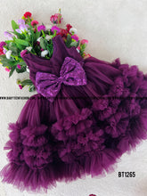 Load image into Gallery viewer, BT1265 Regal Purple Flair - Festive Glitter Bow Dress
