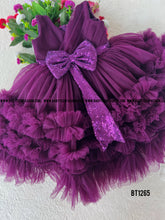 Load image into Gallery viewer, BT1265 Regal Purple Flair - Festive Glitter Bow Dress
