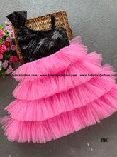 Load image into Gallery viewer, BT817 Midnight Sparkle & Fuchsia Flounce: Chic Celebration Dress