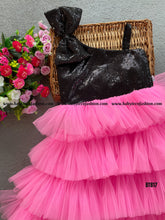 Load image into Gallery viewer, BT817 Midnight Sparkle & Fuchsia Flounce: Chic Celebration Dress