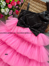 Load image into Gallery viewer, BT817 Midnight Sparkle & Fuchsia Flounce: Chic Celebration Dress