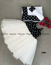 Load image into Gallery viewer, BT092MB White Georgette Saree with Black Polka Border For Moms and Polka Frock for Babies to Go Twinning