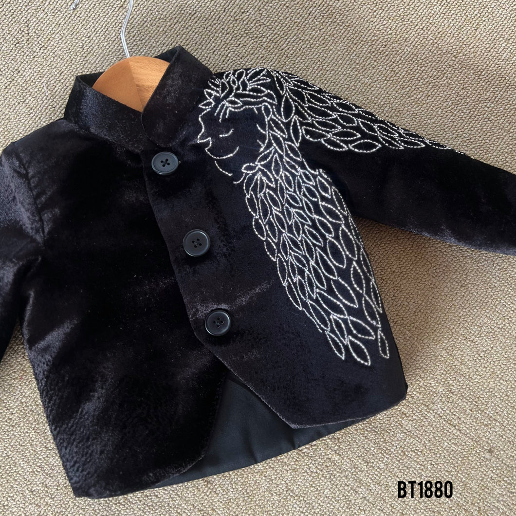 BT1880 Elegant Angelic Embroidered Velvet Party Wear Ensemble for Boys