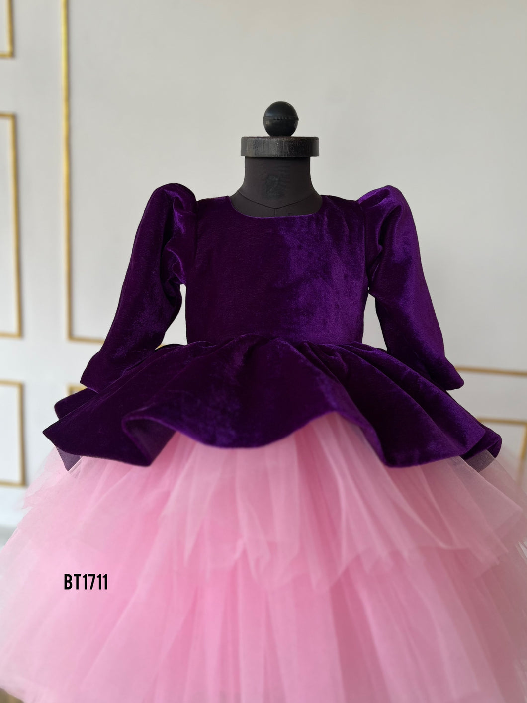 BT1711 Purple Velvet Winter Party Wear For Baby Girls