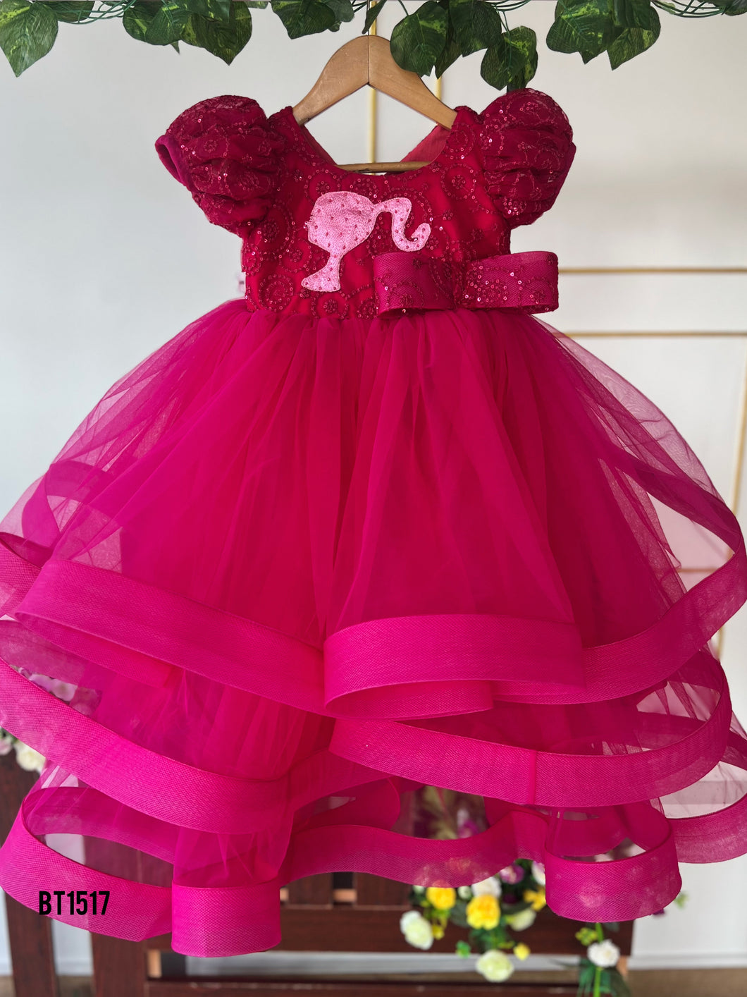 BT1517 Girls Barbie Embossed Theme Birthday Frock BabyTeen Fashion BT1517 Girls Barbie Embossed Theme Birthday Frock BabyTeen Fashion