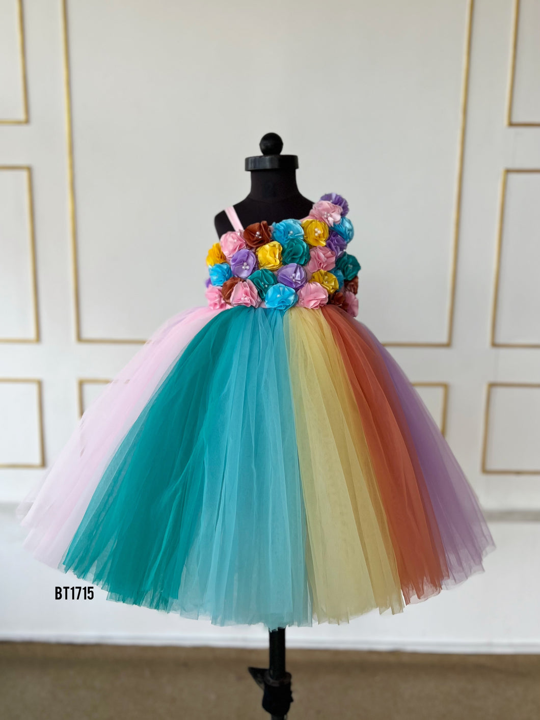 BT1715 Multi Colour Flower Theme Birthday Party Dress