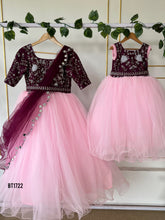 Load image into Gallery viewer, BT1722 Blossom Royale: Maroon and Blush Pink Mommy &amp; Me Gowns
