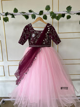 Load image into Gallery viewer, BT1722 Blossom Royale: Maroon and Blush Pink Mommy &amp; Me Gowns

