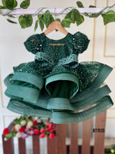 Load image into Gallery viewer, BT1535 Green Bling Crinoline Party Wear Frock for Girls
