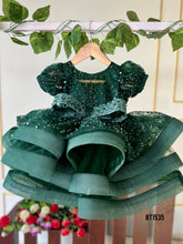 Load image into Gallery viewer, BT1535 Green Bling Crinoline Party Wear Frock for Girls
