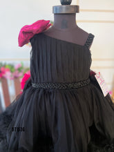 Load image into Gallery viewer, BT1536 Midnight Blossom Frolic Frock – Elegance in Ebony for Petite Parties
