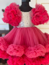 Load image into Gallery viewer, BT1546 Hotpink Sequins Ruffle Birthday Party wear Frock
