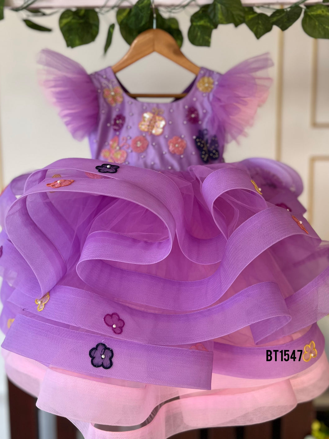 BT1547 Lilac Whisper: Fairy-Tale Flutter Party Dress