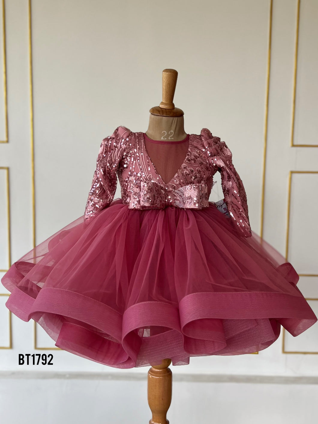BT1792 RoseGold Bling Party Wear Frock For Baby Girls