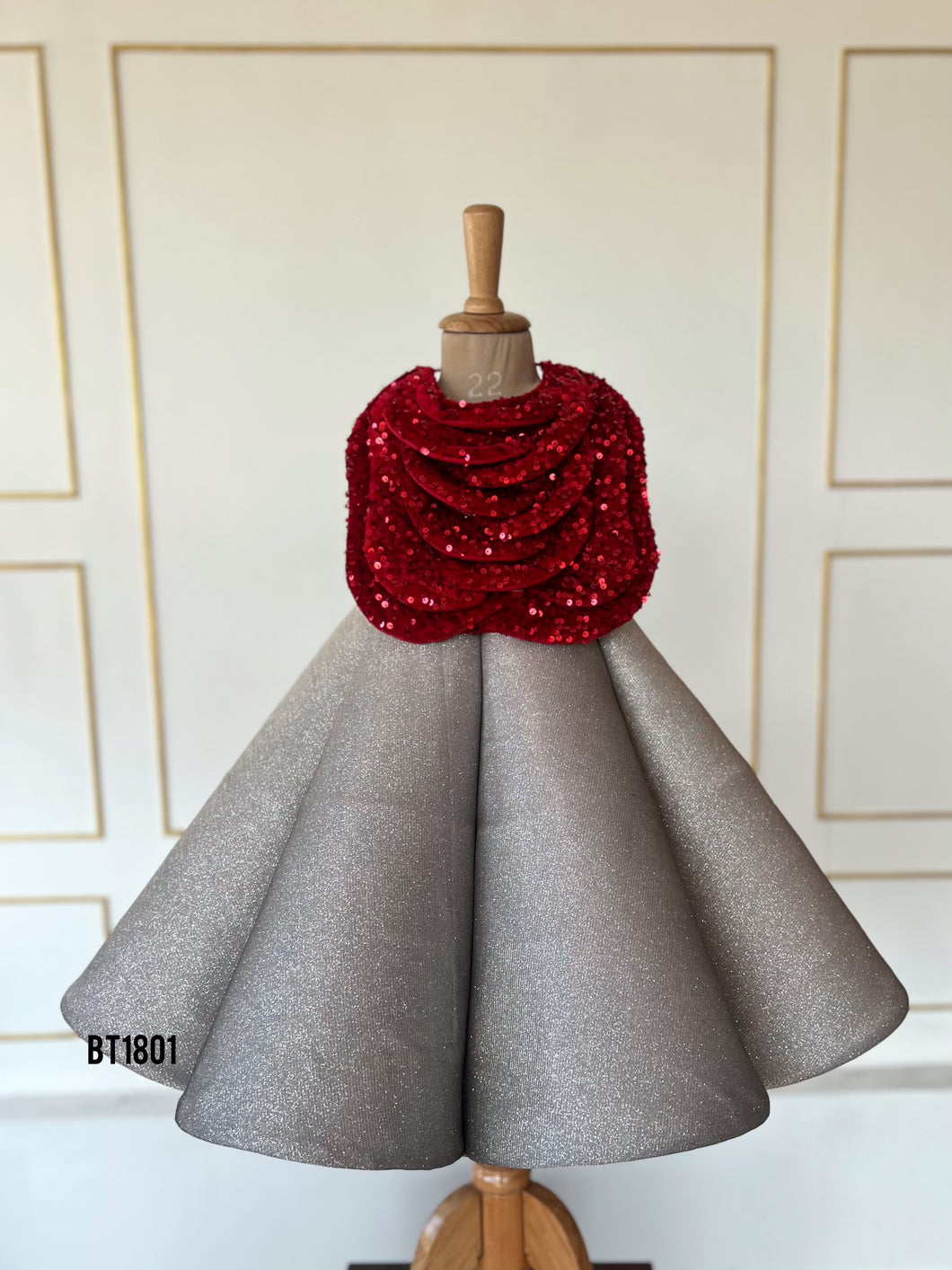 BT1801 Red Velvet Glitz Sparkling Silver & Scarlet Dress for Precious Moments