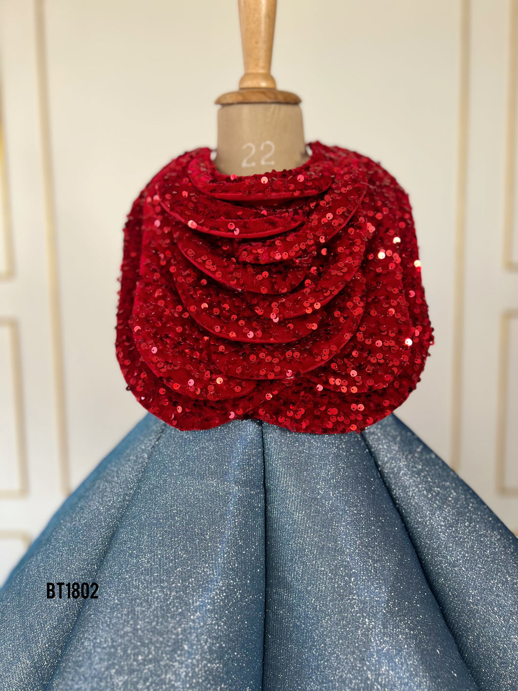 BT1802 Starlight Soirée: Midnight Blue Sequin Dress for Little Dreamers