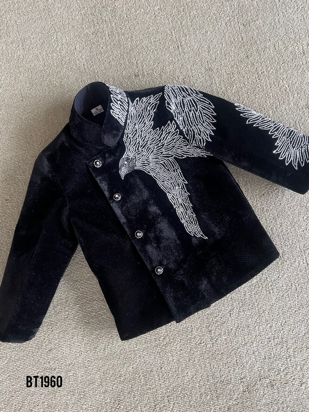 BT1960 Elegant Black Boys Party Wear Jacket with Embroidered Eagle 🦅