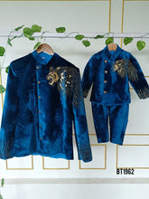 Load image into Gallery viewer, BT1962 Royal Blue Lion Embroidered Dad Son Party Wear Combo
