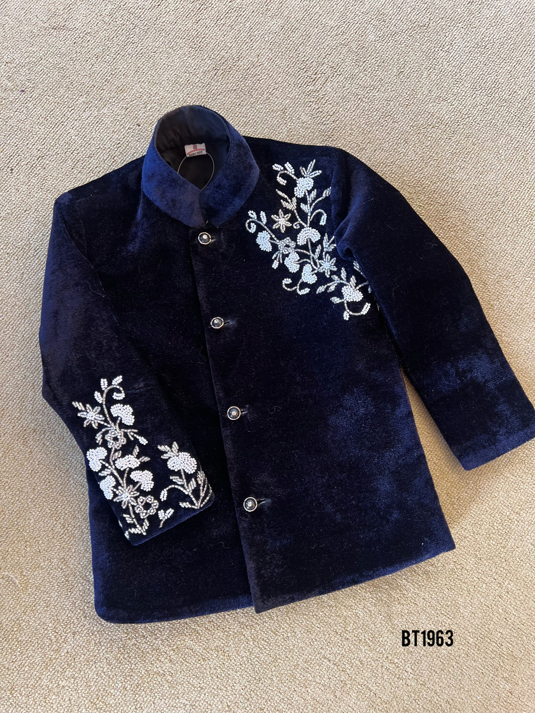 BT1963 Luxurious Navy Blue Baby Boys Party Wear Jacket – Perfect for Special Occasions