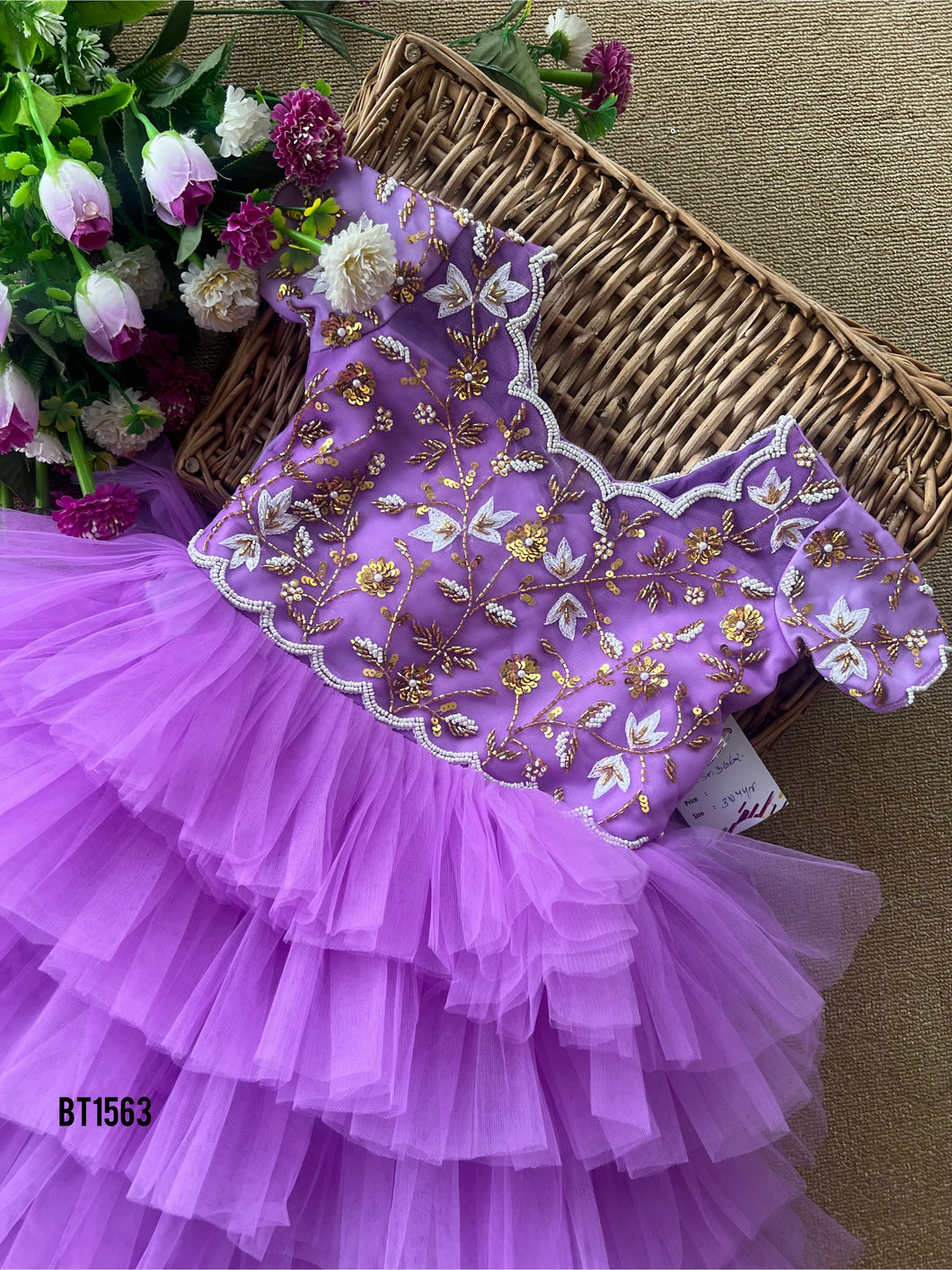 BT1563 Luxury Hand Work Baby Birthday Party wear