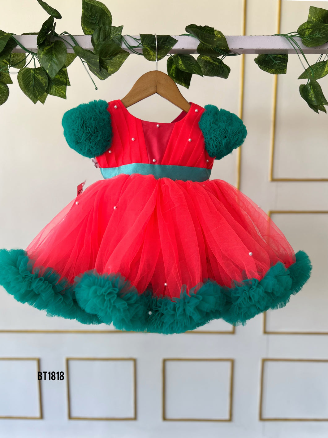 BT1818 Radiant Ruby Pompom Party Dress