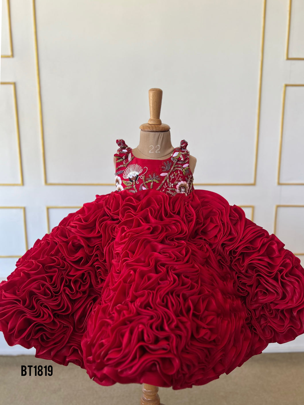 BT1819  Luxe Regal Crimson Bloom Gala Gown