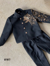 Load image into Gallery viewer, BT1977 ⚜️ Majestic Lion Embroidered Father-Son Sherwani Set 🖤✨
