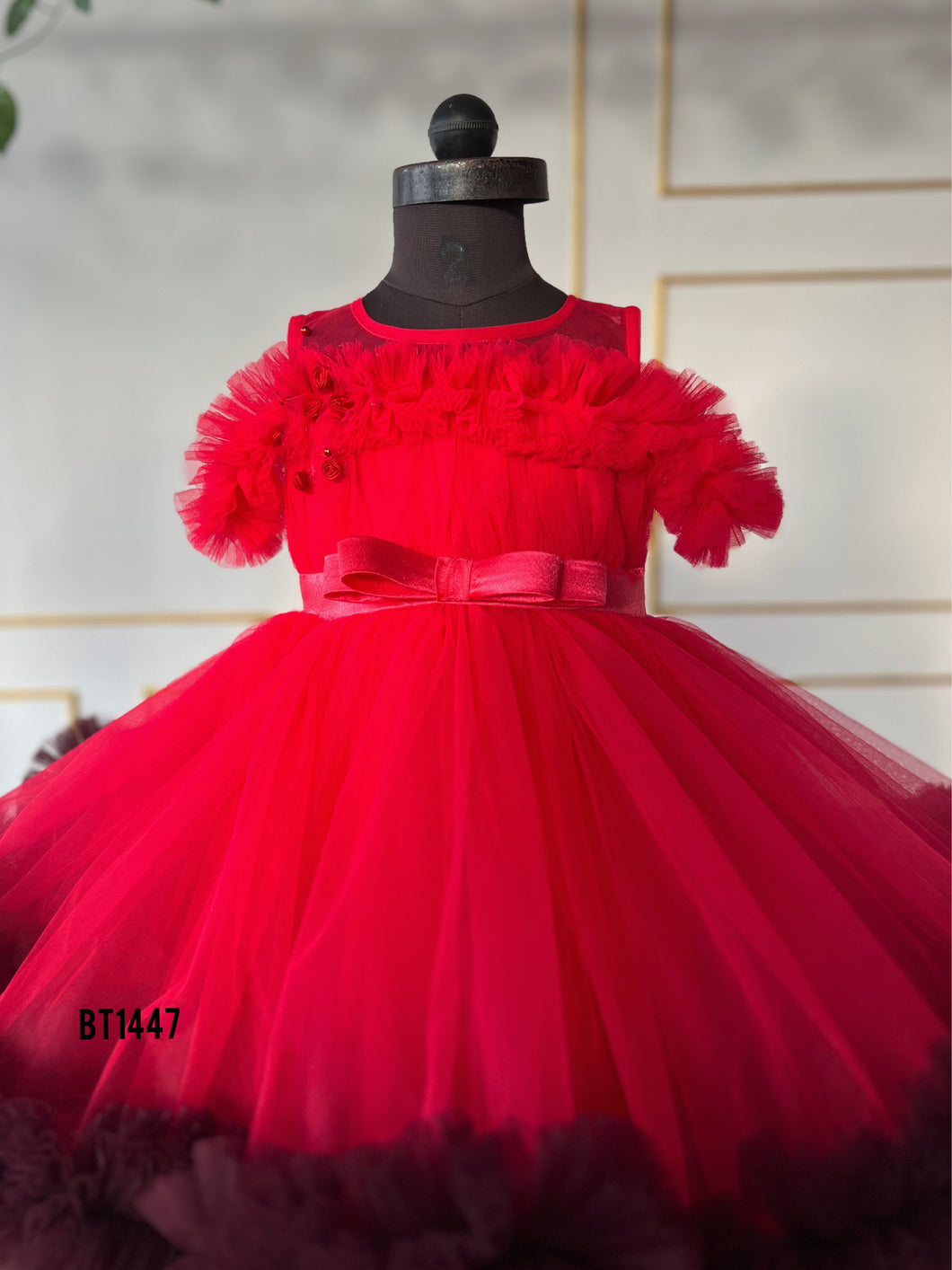 BT1447 Hotpink Party Wear Gown with Ruffles