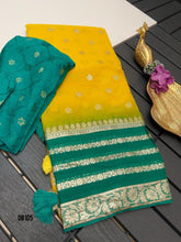 Load image into Gallery viewer, DB105 Sunshine &amp; Emerald Elegance Saree - Radiant Traditional Attire
