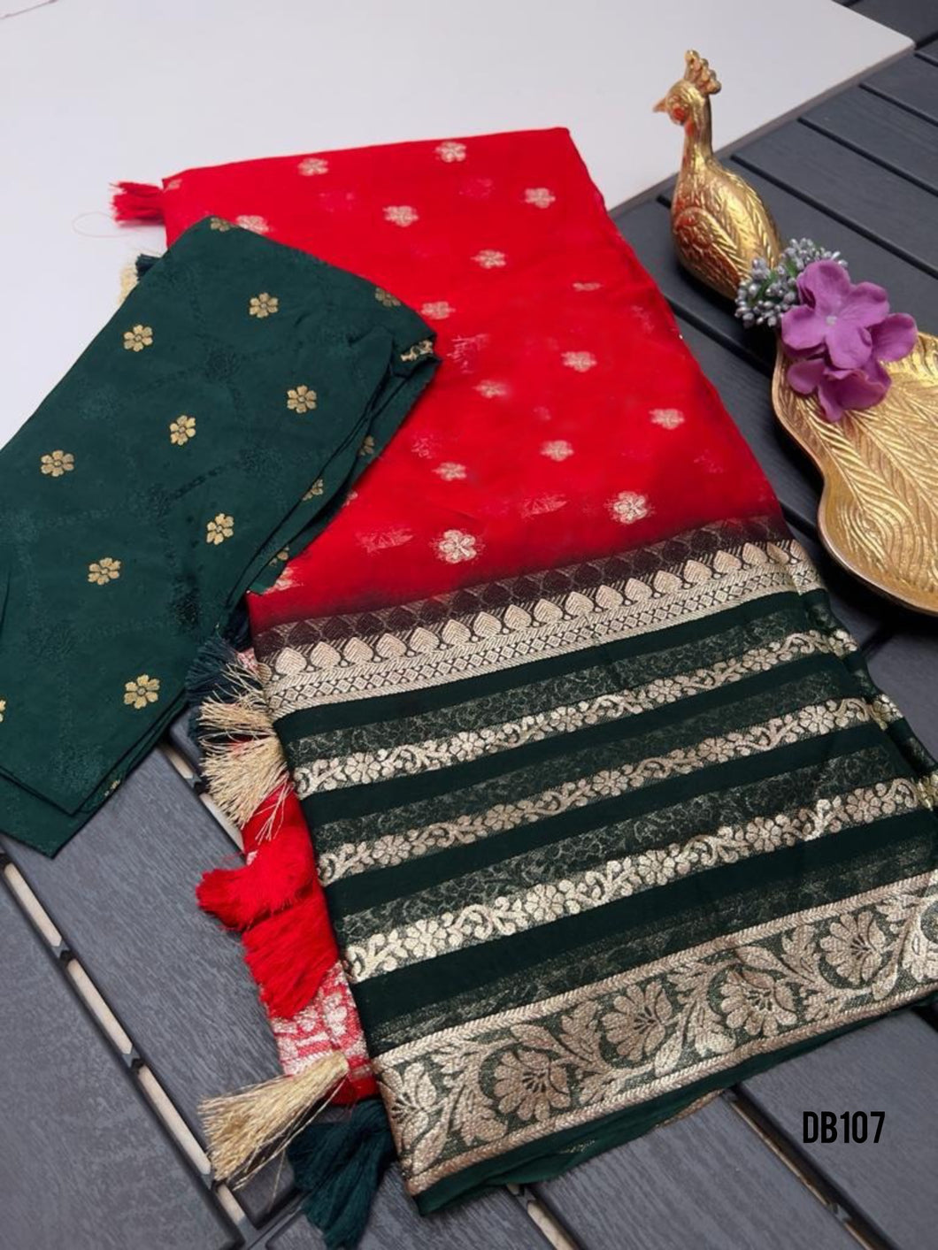 BT107 Crimson Glory Saree - Festive Viscose Splendor