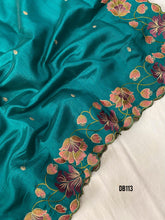 Load image into Gallery viewer, DB113 Aquamarine Allure Tussar Saree - Embroidered Elegance
